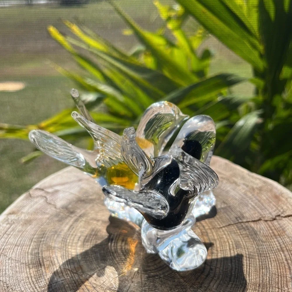 Murano Dove Birds Amber and Black on branch vintage
